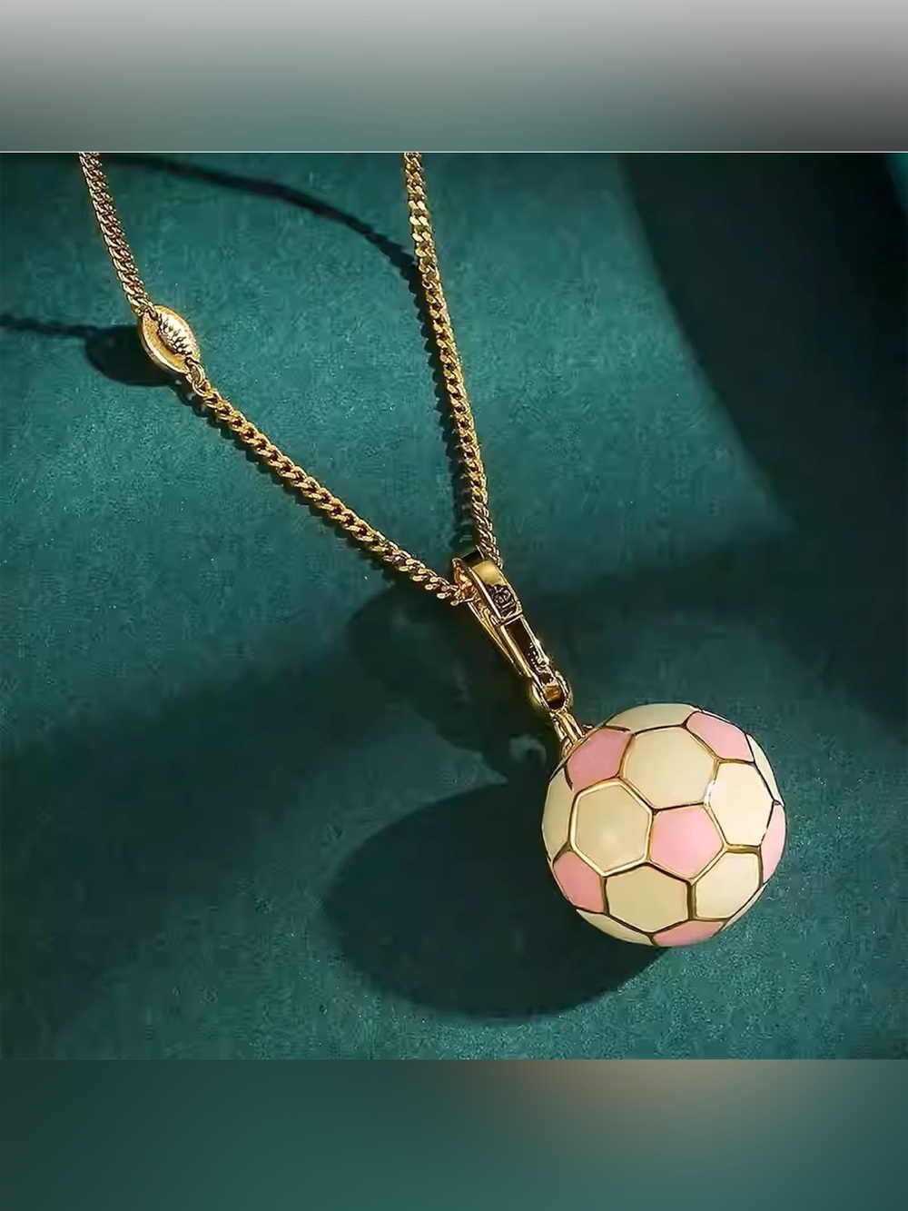 NWT 18K Gold Plated Pink and Gold Soccer Charm Necklace